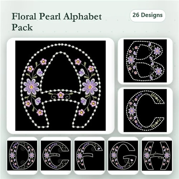 Floral Alphabet Embroidery Designs Bundle – Floral Letter A, B, C & More (26 Designs)