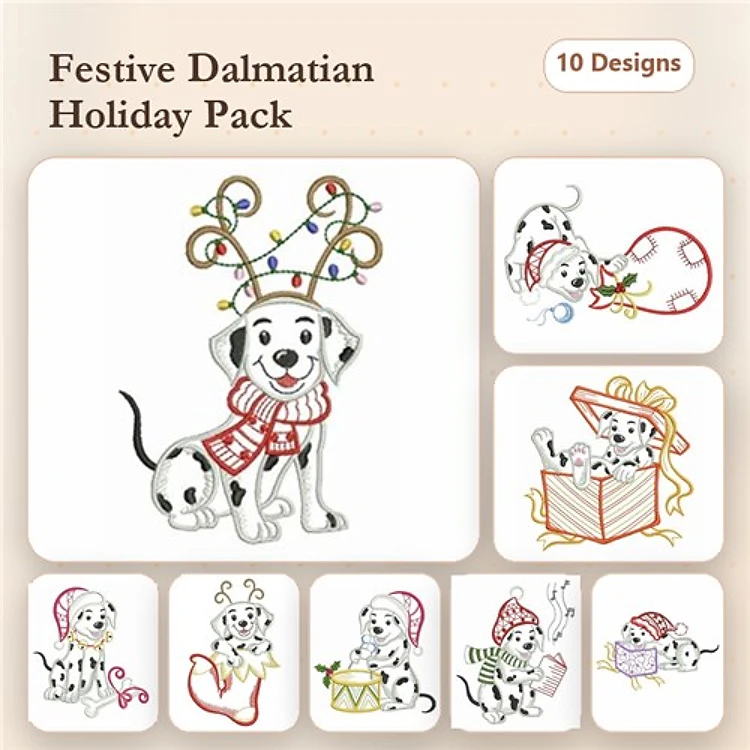 Festive Dalmatian Embroidery Bundle – Holiday Designs (10 Designs)