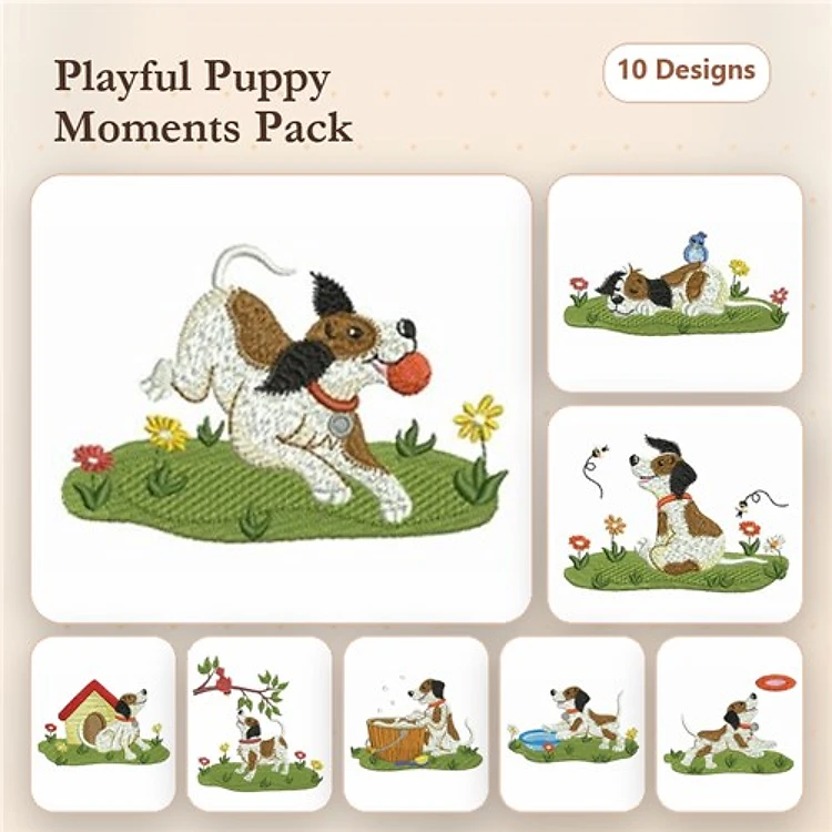 Playful Puppy Embroidery Bundle – Adorable Puppy Designs (10 Designs)