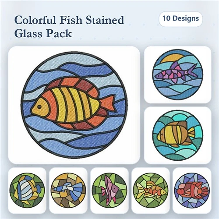 Colorful Fish Embroidery Designs Bundle – Yellow Fish, Blue Fish, Pink Fish & More (10 Designs)