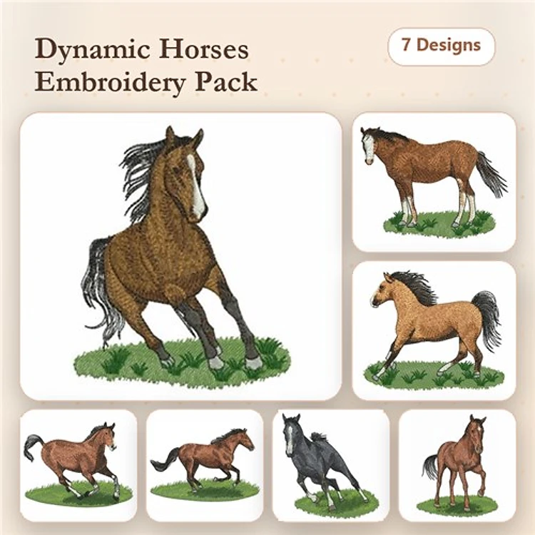 Dynamic Horses Embroidery Bundle – Running Horse, Brown Horse, Black Horse & More (7 Designs)
