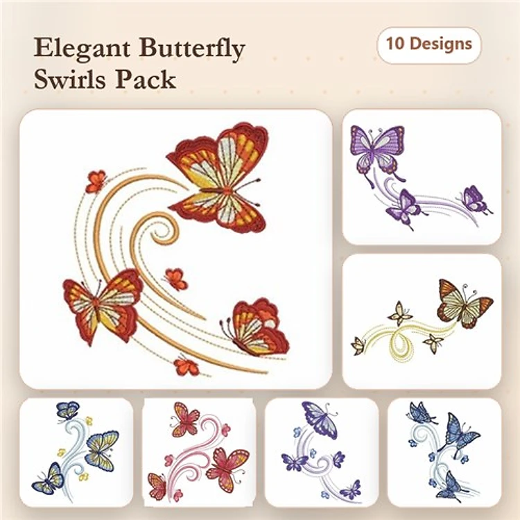 Butterflies with Swirls Embroidery Designs Bundle – Elegant Butterfly with Swirls, Red and Orange Butterfly, & More (10 Designs)