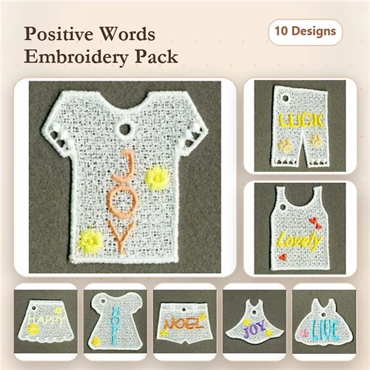FSL Positive Words Embroidery Designs Bundle – Joy, Happy, Noel & More (10 Designs)