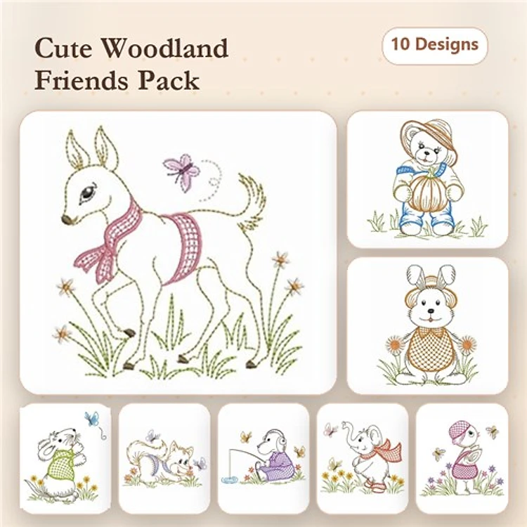 Cute Woodland Friends Embroidery Bundle – Adorable Animals (10 Designs)
