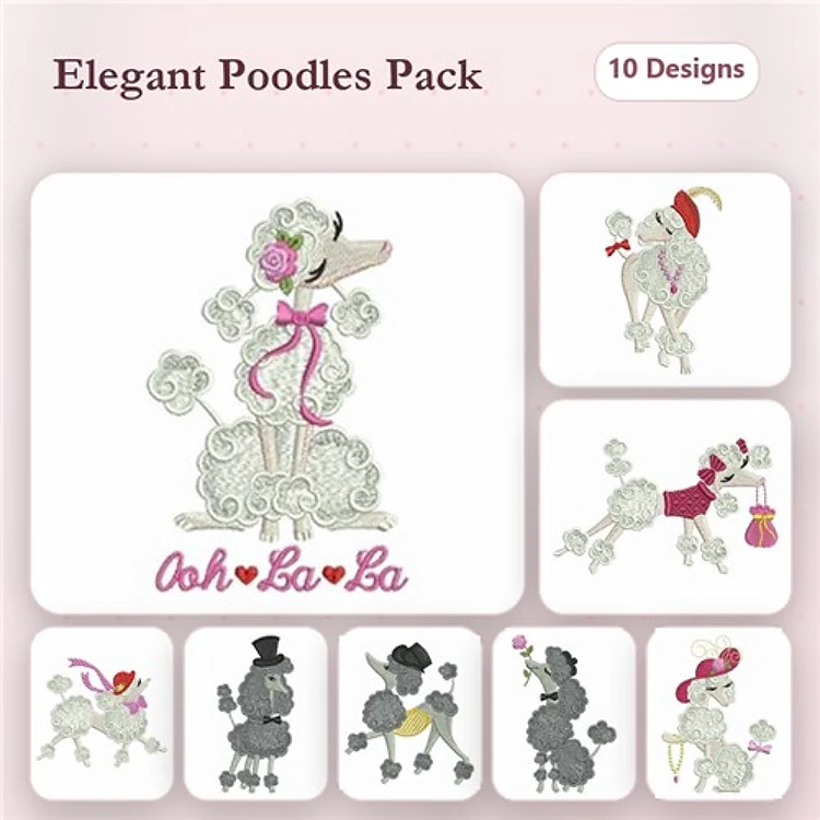 Elegant Poodle Embroidery Bundle – Stylish Designs (10 Designs)