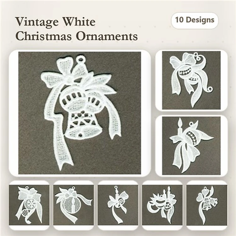 Free Standing Lace Christmas Ornaments Embroidery Designs Bundle – Bell, Star, Dove & More (10 Designs)