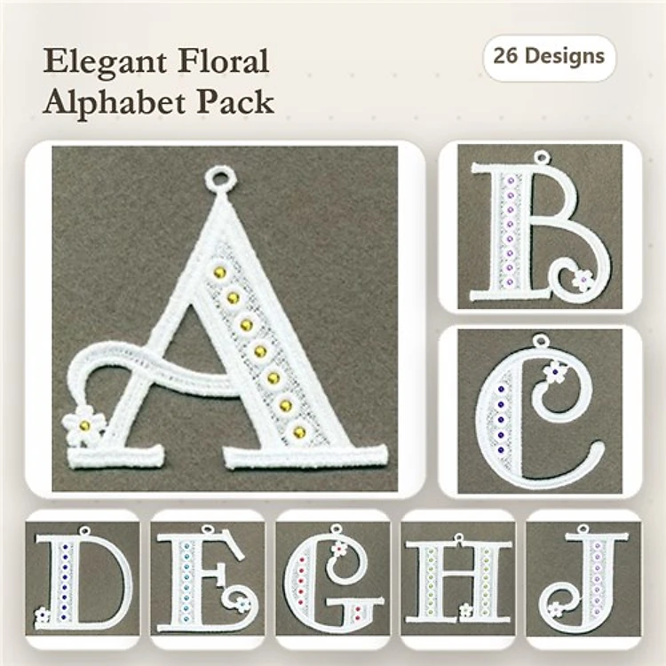 FSL Elegant Floral Alphabet Embroidery Bundle – Floral Letter A, Floral Letter B, Floral Letter C & More (26 Designs)