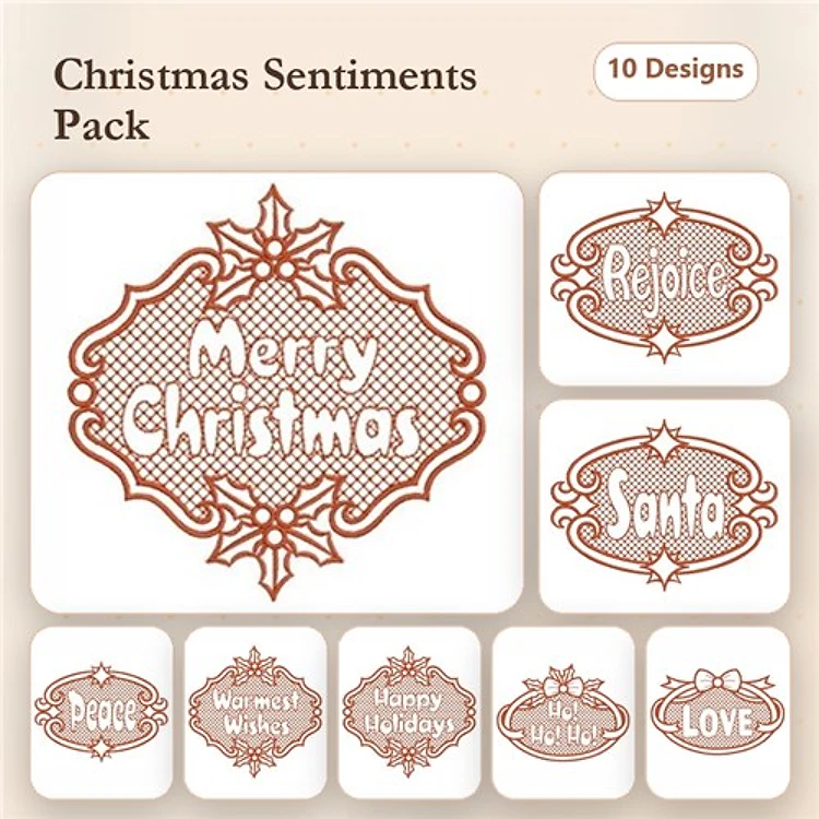 Redwork Christmas Sentiments Embroidery Designs Bundle – Merry Christmas, Rejoice, Santa & More (10 Designs)