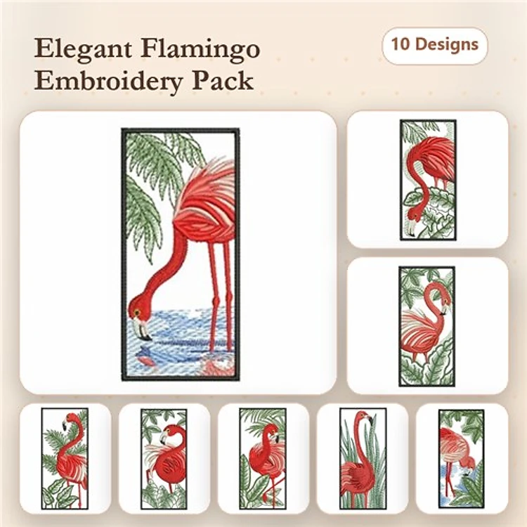 Flamingo Embroidery Designs Bundle – Tropical Leaves, Water, Flower & More (10 Designs)