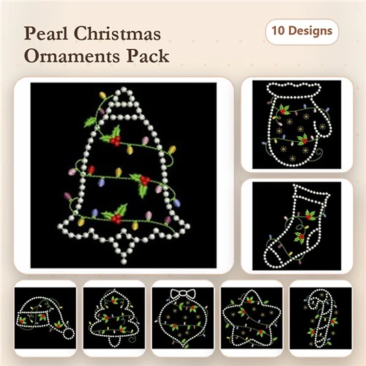 Redwork Christmas Ornaments Embroidery Bundle – Christmas Tree, Mitten, Stocking & More (10 Designs)