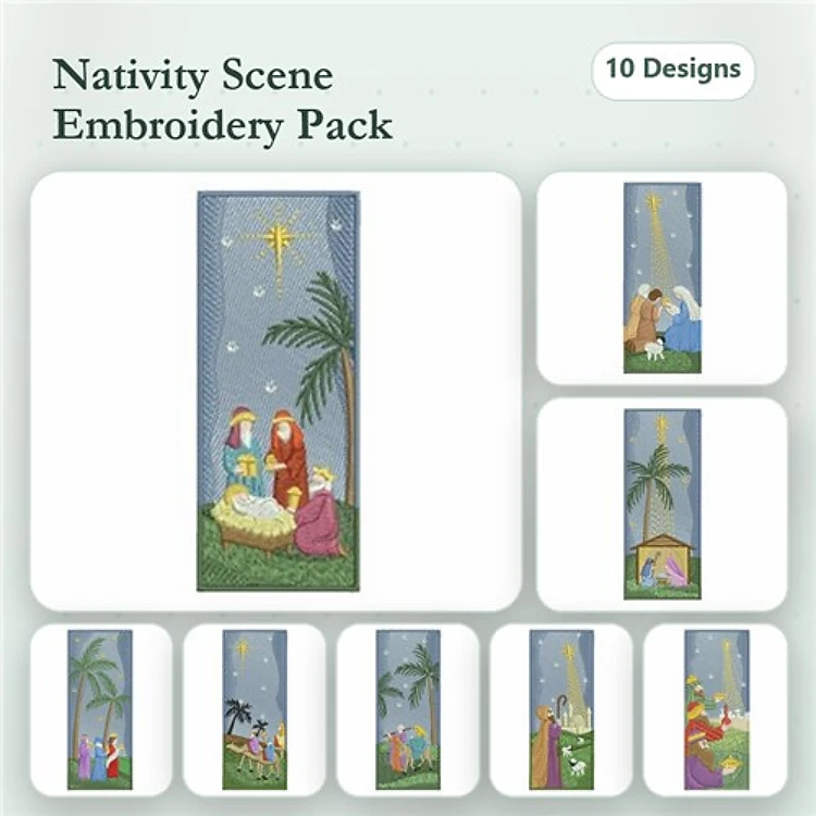 Nativity Scene Embroidery Designs Bundle – Mary, Joseph, Baby Jesus & More (10 Designs)