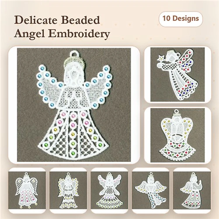FSL Beaded Angel Embroidery Bundle – Ornament 1, Ornament 2, Ornament 3 & More (10 Designs)