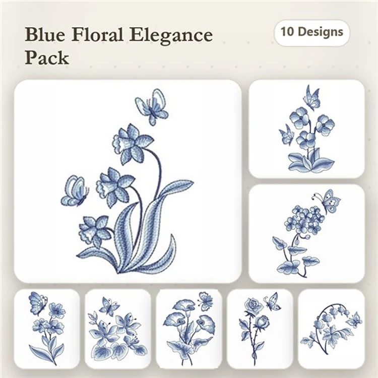 Floral Embroidery Bundle – Daffodil Bouquet, Butterfly on Flower, Violet Cluster & More (10 Designs)