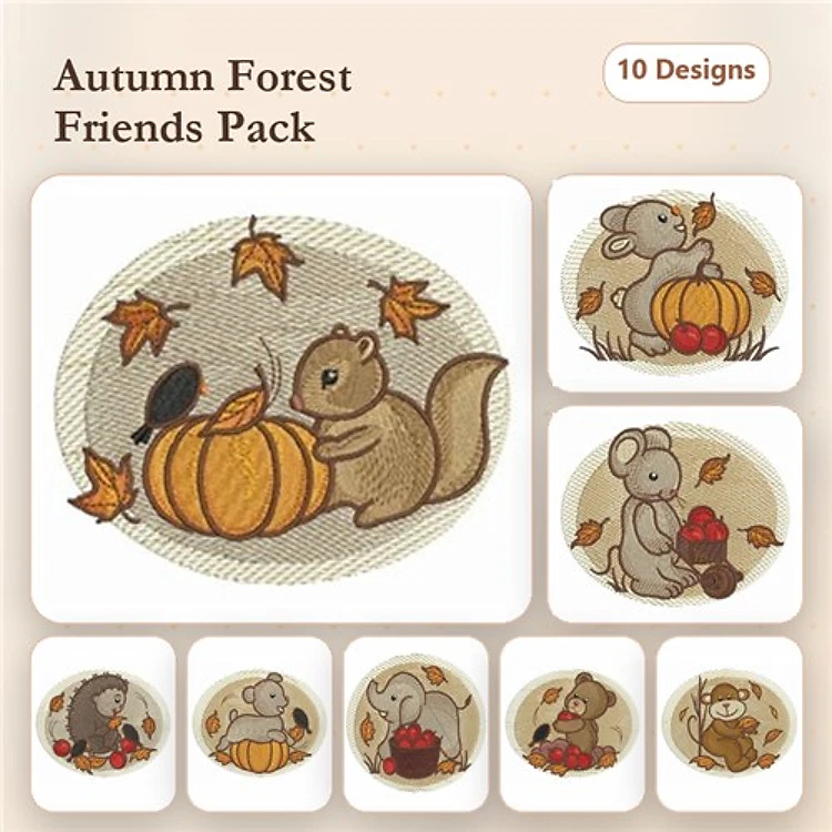 Squirrel & Mouse Embroidery Bundle – Autumn Forest Friends (10 Designs)