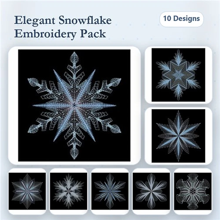 Rippled Elegant Snowflakes Embroidery Bundle – Elegant Snowflake 1, Elegant Snowflake 2, Elegant Snowflake 3 & More (10 Designs)