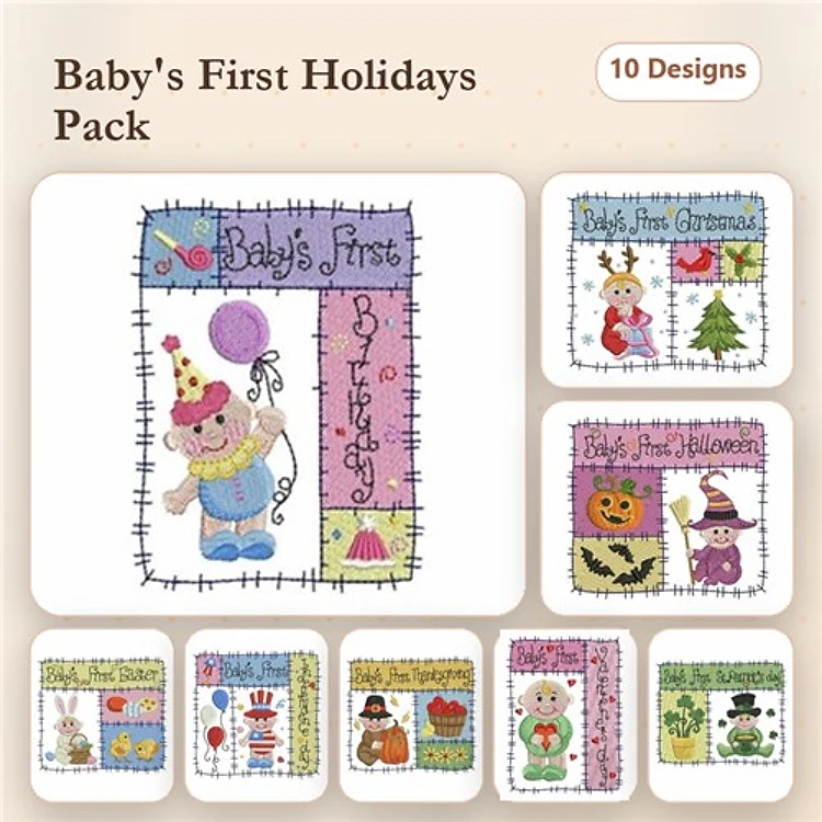 Baby's First Holiday Embroidery Designs Bundle – Birthday, Christmas, Halloween, Thanksgiving & More (10 Designs)