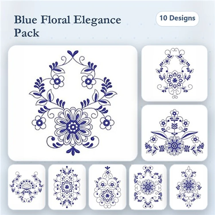 Floral Elegance Embroidery Designs Bundle – Floral Bouquet with Leaves, Decorative Floral Medallion, & More (10 Designs)