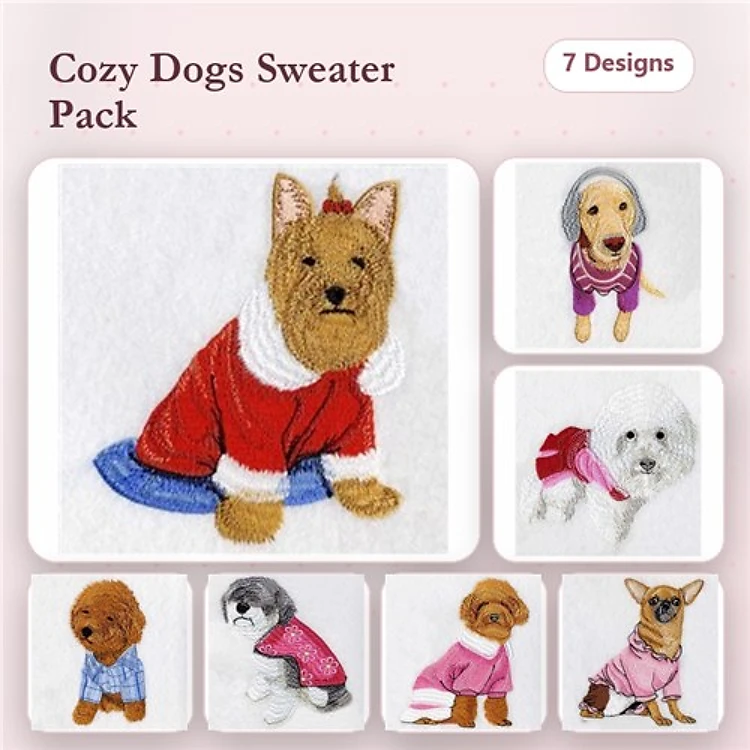 Cozy Dog Embroidery Bundle – Sweater Designs (7 Designs)