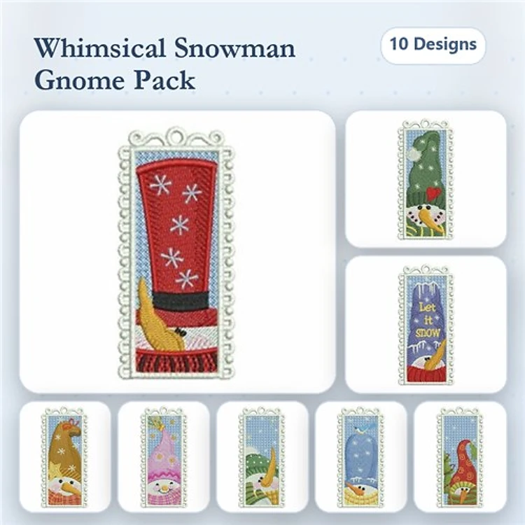 FSL Snowman Gnomes Embroidery Designs Bundle – Red Snowman Gnome, Green Snowman Gnome, Snowflake Gnome & More (10 Designs)
