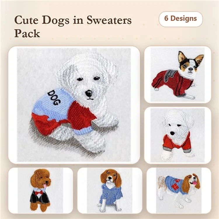 Cute Dog Embroidery Bundle – Adorable Sweater Designs (6 Designs)