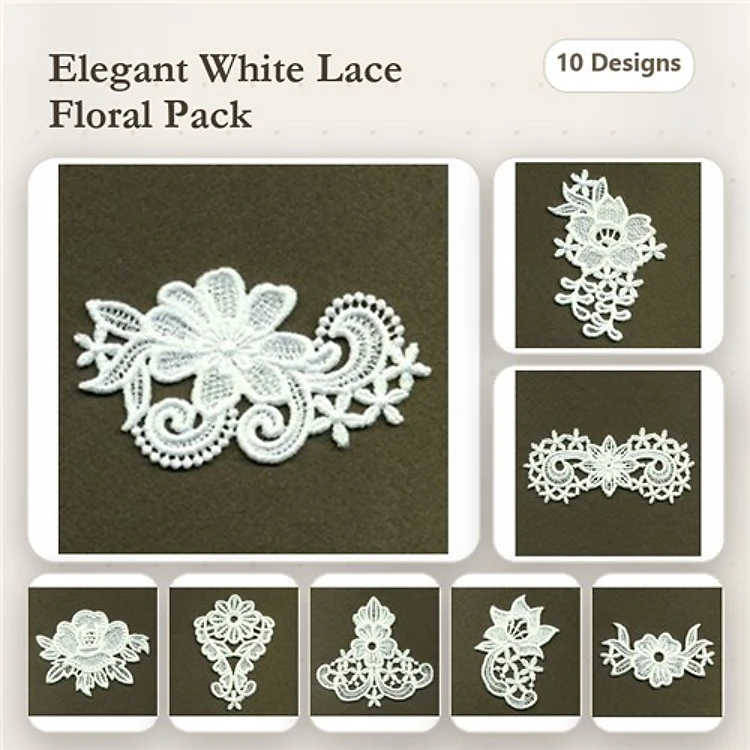 FSL Floral Lace Embroidery Designs Bundle – Elegant Floral Lace Elements & More (10 Designs)