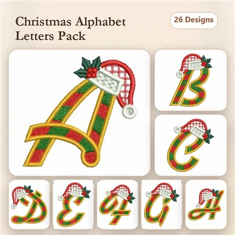 Christmas Alphabet Letters Embroidery Designs Bundle – Holiday Letter A, B, C, D, E, F & More (26 Designs)