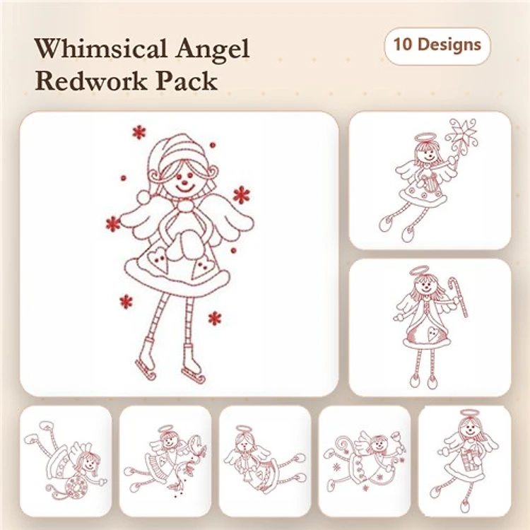 Redwork Stick Angel Girls