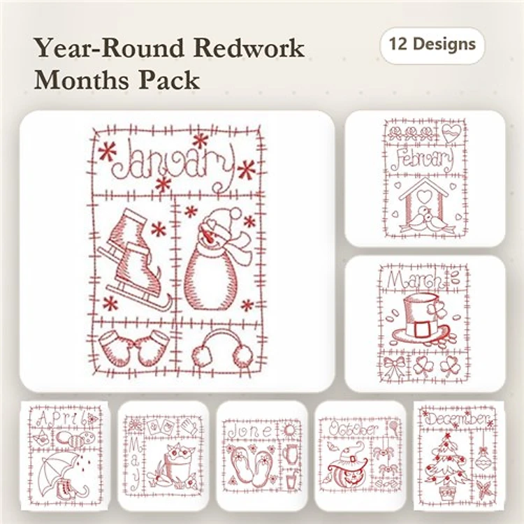 Redwork 12 Months Of The Year