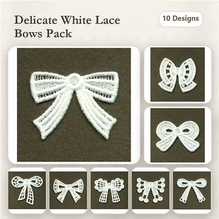 FSL Delicate Lace Bows Embroidery Bundle – Large Bow, Small Bow, Two-Tailed Bow & More (10 Designs)