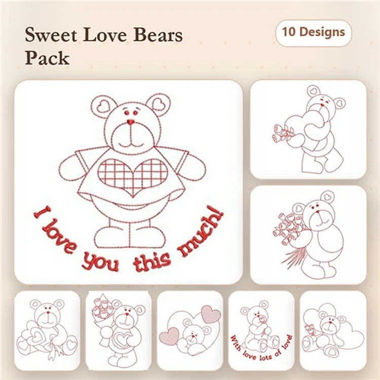 Redwork Valentine Bears