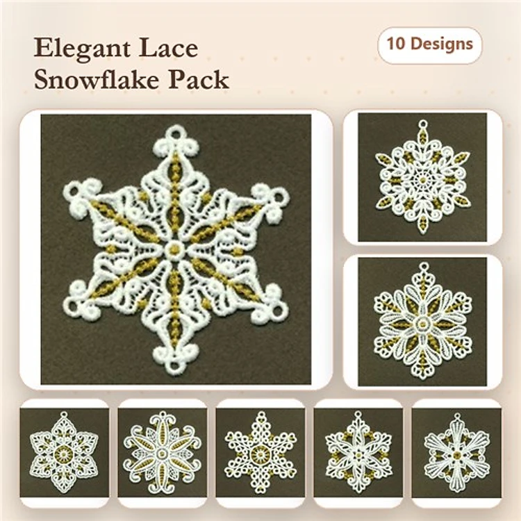 FSL Elegant Lace Snowflakes Embroidery Designs Bundle – Intricate Snowflake Patterns & More (10 Designs)