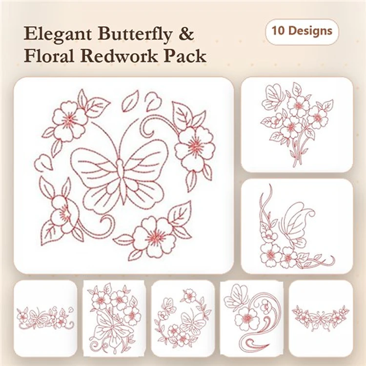 Redwork Dancing Butterflies