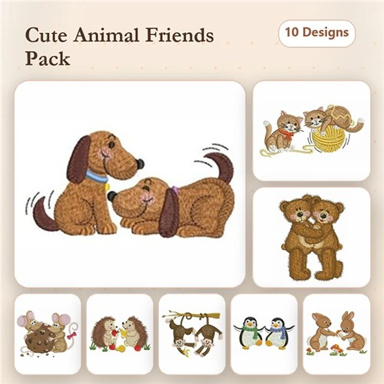 Cute Animal Friends Embroidery Bundle – Adorable Pets (10 Designs)