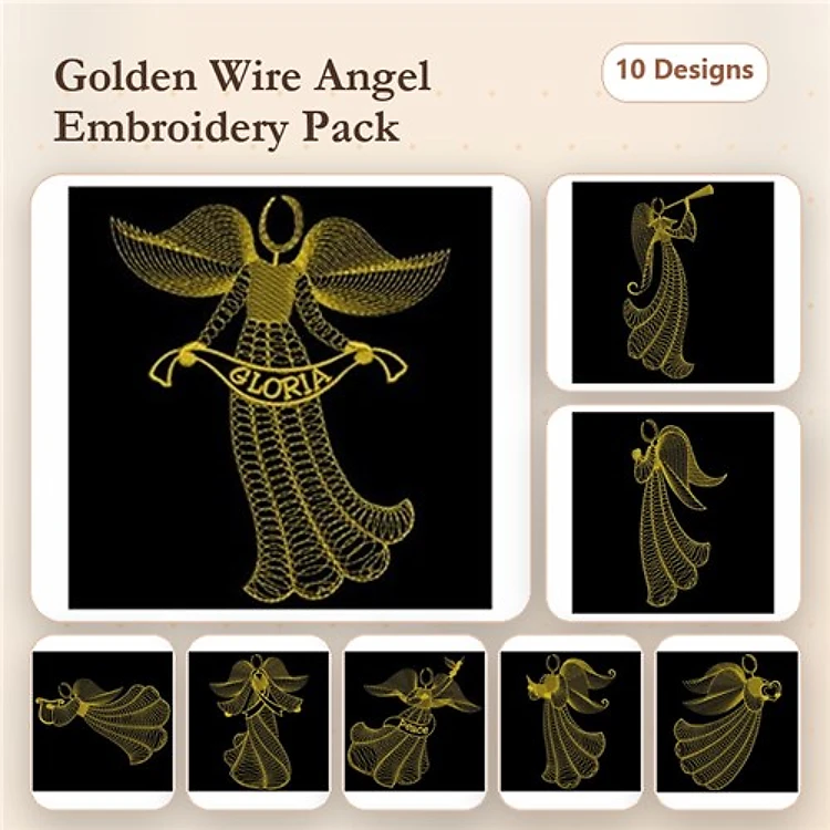 FSL Angel Embroidery Designs Bundle – Angel with Gloria Banner, Angel Playing Trumpet & More (10 Designs)