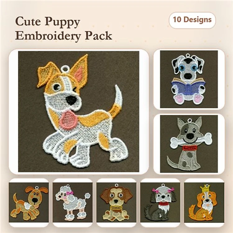 Cute Puppy Embroidery Bundle – Adorable Dog Designs (10 Designs)
