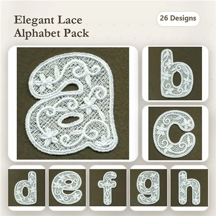 FSL Elegant Lace Alphabet Embroidery Designs Bundle – Lace Letter A, Lace Letter B, Lace Letter C & More (26 Designs)