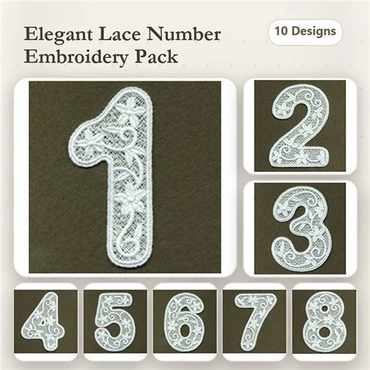 FSL Elegant Lace Number Embroidery Designs Bundle – Lace Number 0, Lace Number 1, Lace Number 2 & More (10 Designs)