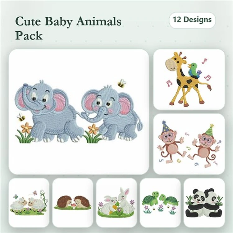 Cute Baby Animals Embroidery Bundle – Adorable Designs (12 Designs)