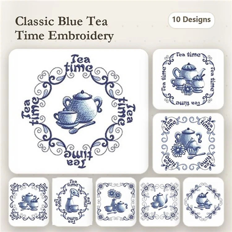 Tea Time Embroidery Designs Bundle – Tea Pot with Cup, Floral Tea Time, Decorative Tea Time & More (10 Designs)