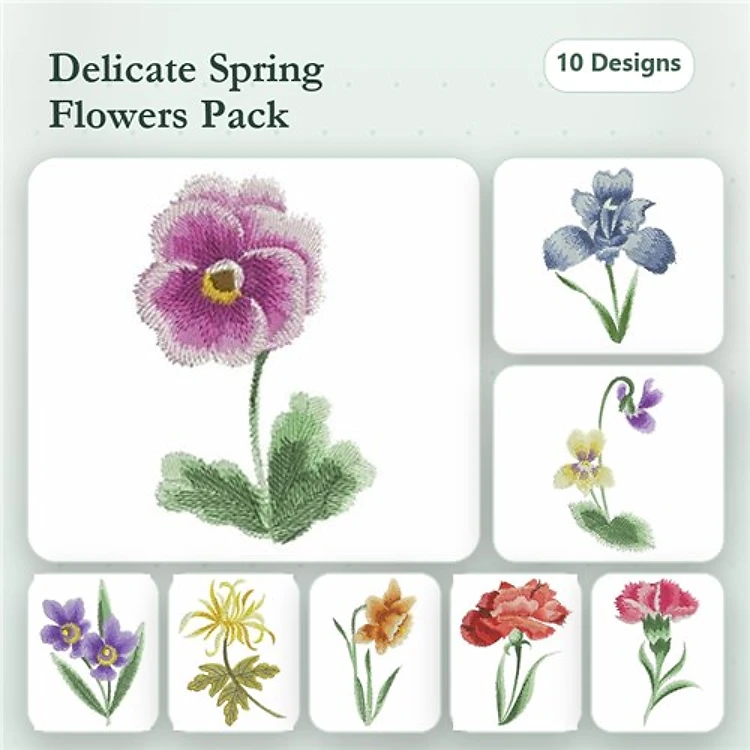 Spring Floral Embroidery Bundle – Pansy, Iris, Violet & More (10 Designs)