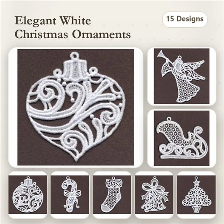 FSL Christmas Ornament Embroidery Designs Bundle – Heart, Angel, Sled & More (15 Designs)