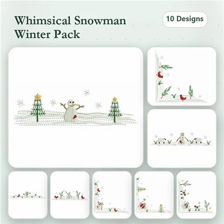 Snowman & Trees Embroidery Designs Bundle – Snowman with Trees, Snowman Family, & More (10 Designs)