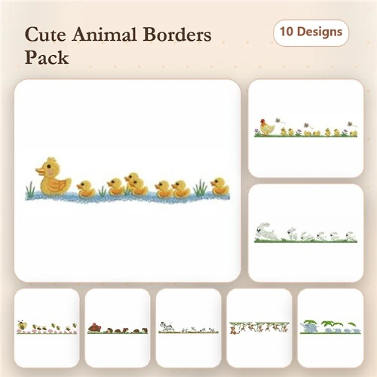 Cute Animal Borders Embroidery Bundle – Rubber Duck & Friends (10 Designs)