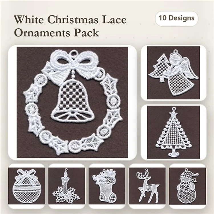 FSL Christmas Lace Embroidery Designs Bundle – Bell, Tree, Angel & More (10 Designs)
