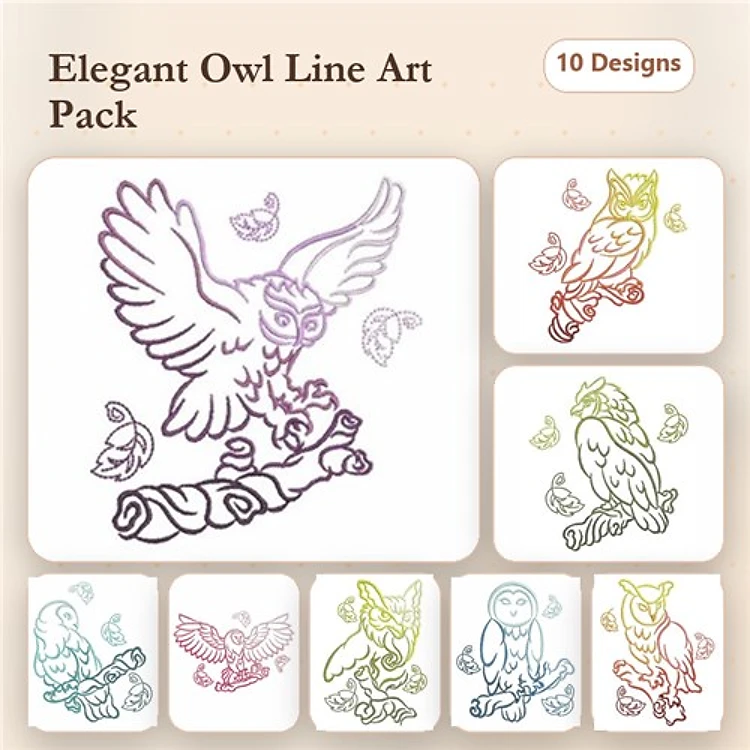 Redwork Owl Embroidery Designs Bundle – Owl in Flight, Owl with Leaves, Owl and Moon & More (10 Designs)