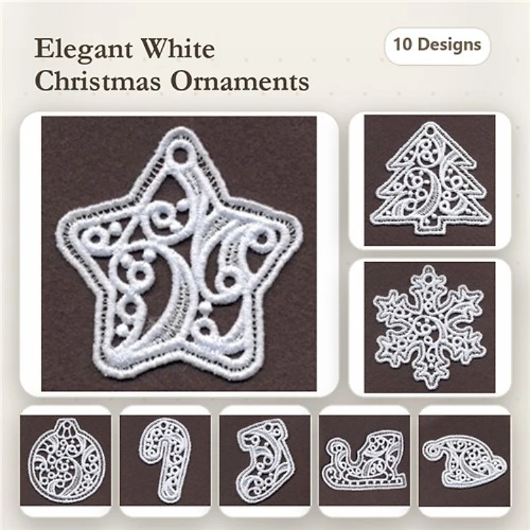 FSL Christmas Ornament Embroidery Designs Bundle – Star, Tree, Snowflake, Bell & More (10 Designs)
