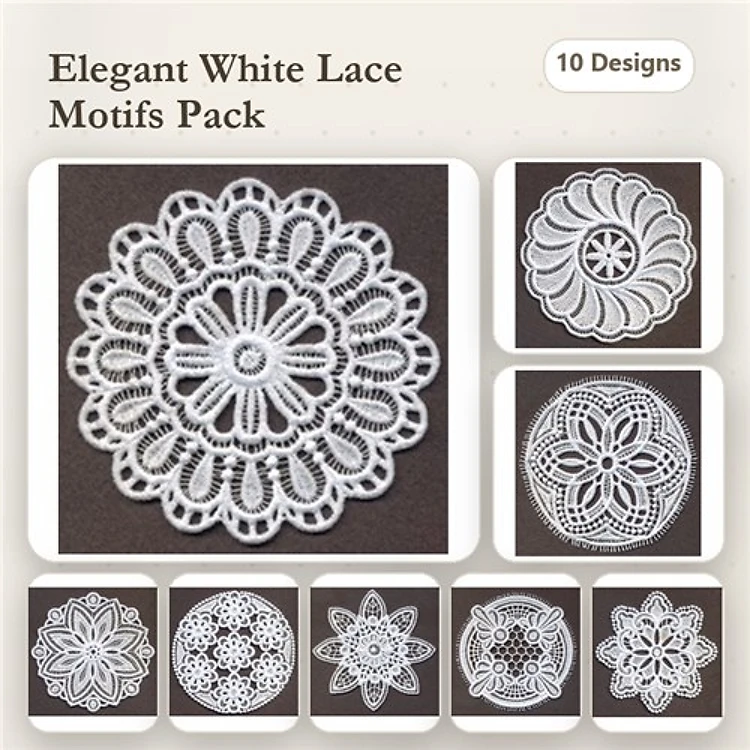 FSL Elegant Lace Motifs Embroidery Designs Bundle – Round, Star, Floral, & More (10 Designs)