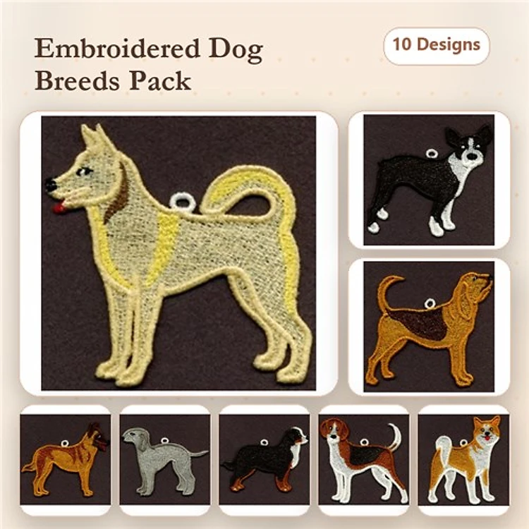 Dog Breeds Embroidery Bundle – Siberian Husky, Boston Terrier & More (10 Designs)