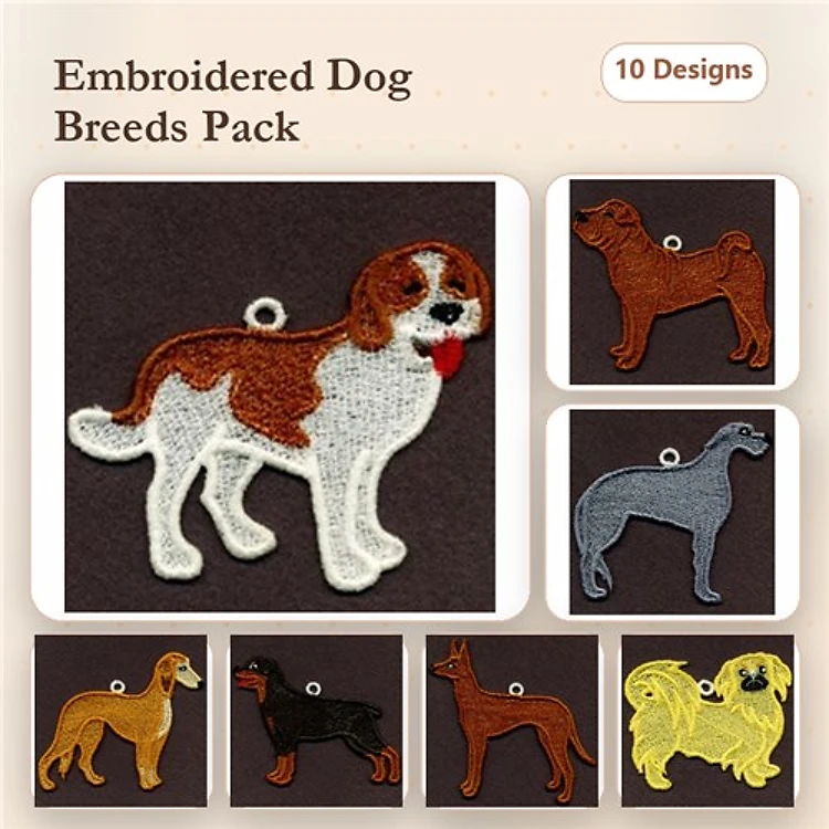 Dog Breeds Embroidery Bundle – St. Bernard & More (10 Designs)