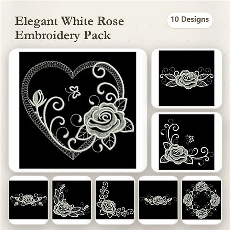 Redwork Elegant Roses Embroidery Designs Bundle – Heart with Roses, Floral Border 1, Rose Bouquet Design & More (10 Designs)
